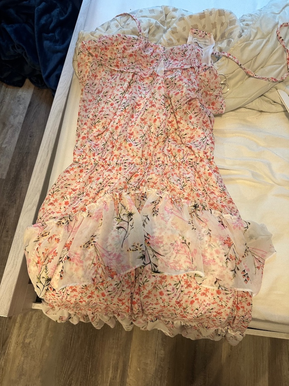 New York & Company Pink Floral Ruffle Mini Dress